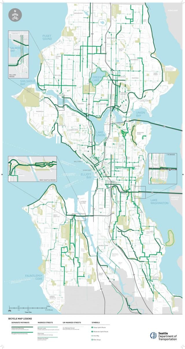 Mapa de pistas para bicicletas de Seattle