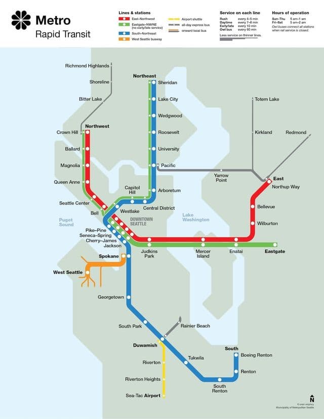 Mapa das estações de metrô de Seattle