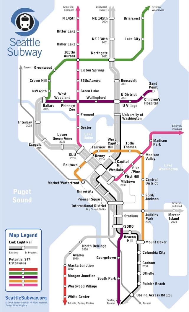 Mapa da estação de metrô de Seattle